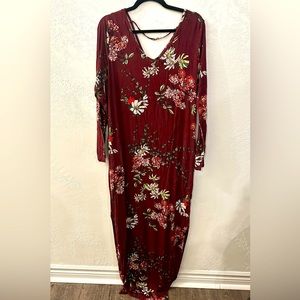 Women’s burgundy dress with floral accents